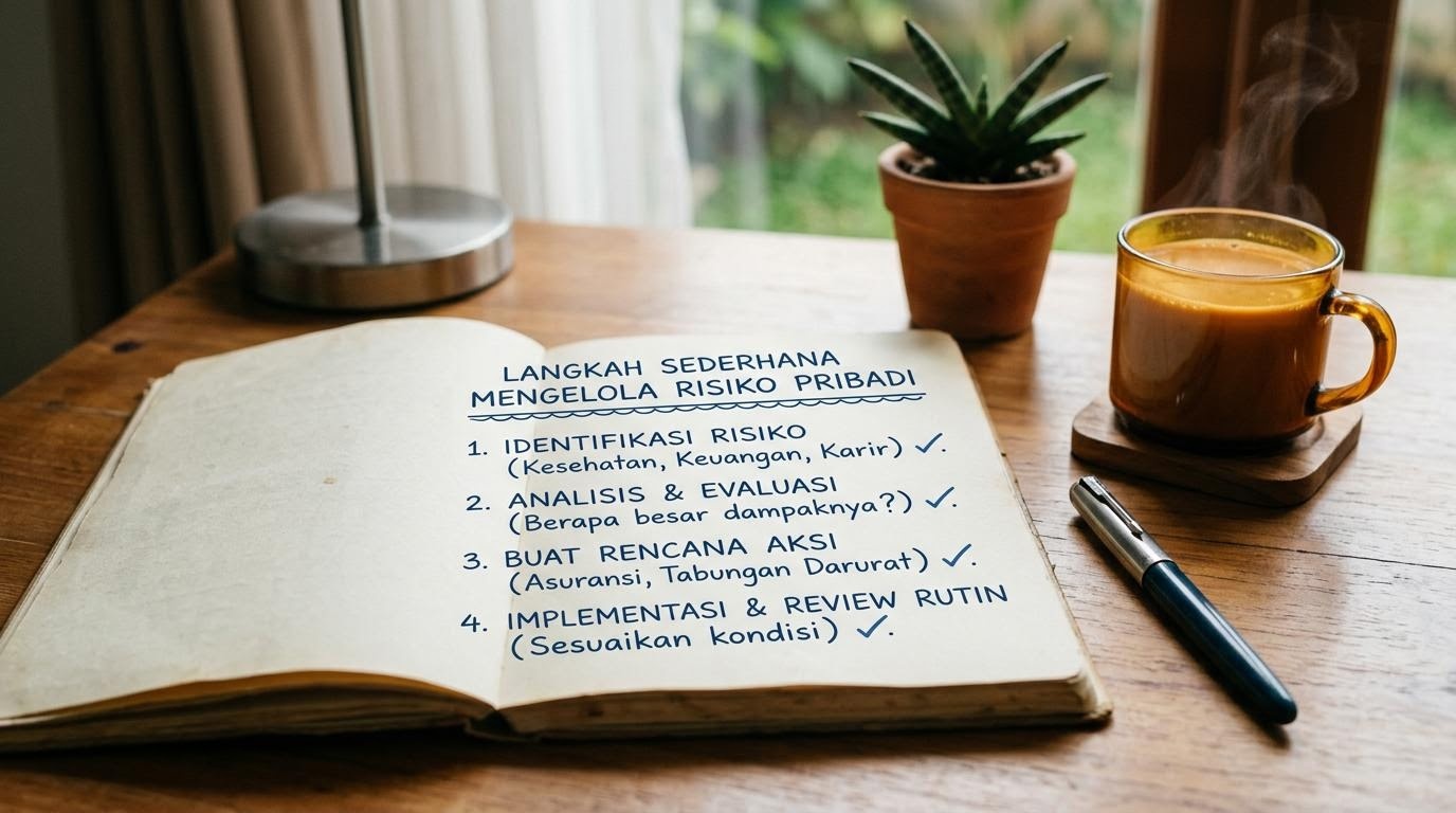 Catatan langkah sederhana mengelola risiko pribadi di buku agenda